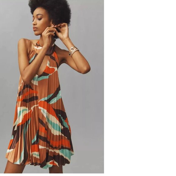 Anthropologie Hutch Halter Pleated Swing Mini Dress XS new with tag - Picture 3 of 5